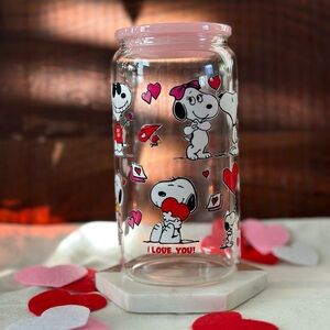 Snoopy Valentine's Glass Cup with Pink Lid
